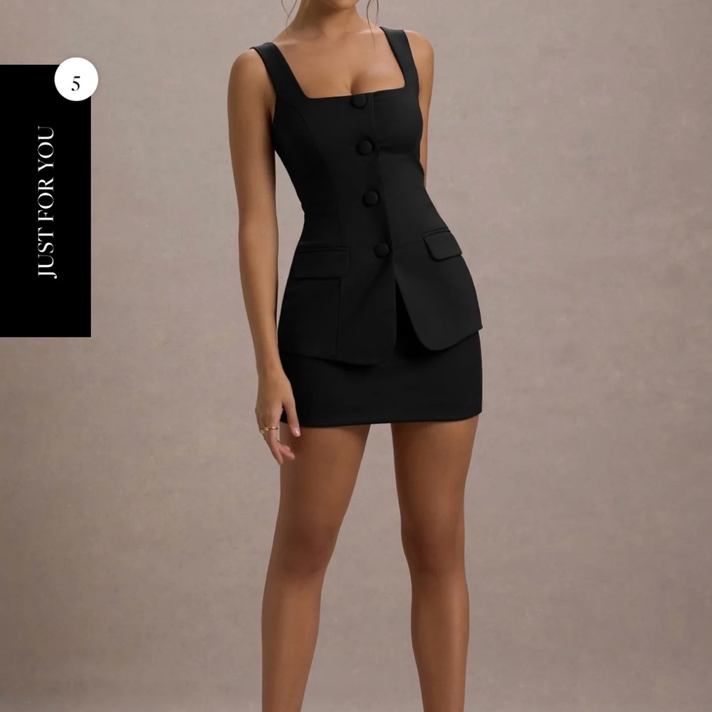 MACI BLACK TAILORED SQUARE-NECK MINI DRESS